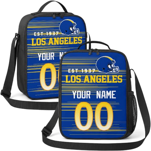 Image of Los Angeles R Lunch Bag Custom Name and Number Personalized Gifts | Custom Personalized Lunch Box for Men Women
