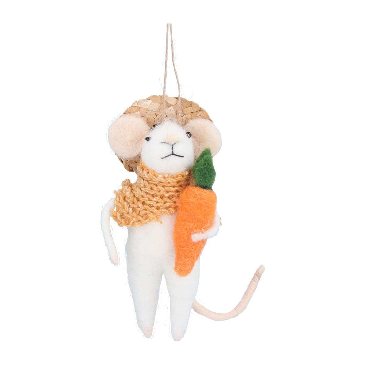 Gisela Graham Felt Mouse In Beach Hat With Carrot Easter Hanging Decoration