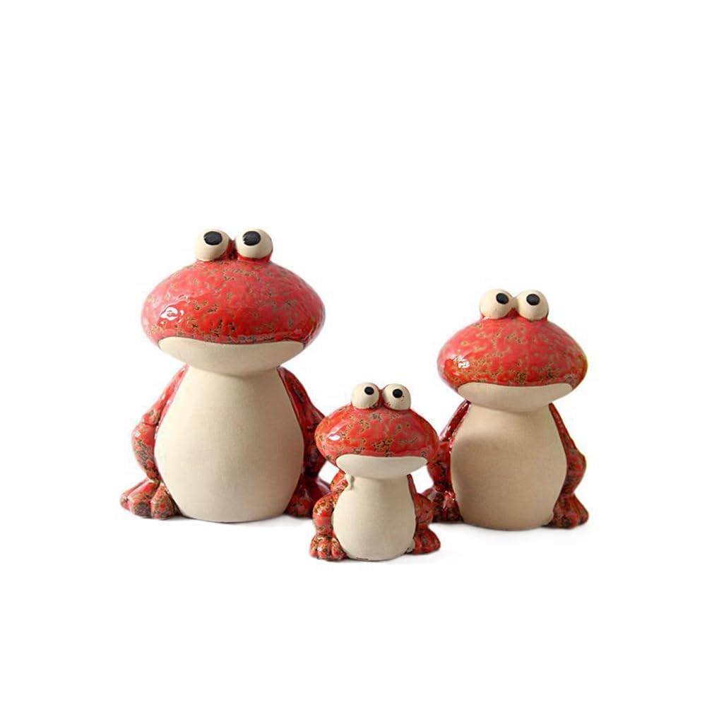 VIPOPICO Frog Garden Statues Set of 3, Cute Ceramic Frog Ornaments for Outdoor Decor, Waterproof Decoration Figurines for Pond, Patio, Porch & Backyard, Unique Gifts for Garden Lovers & Women (Red)