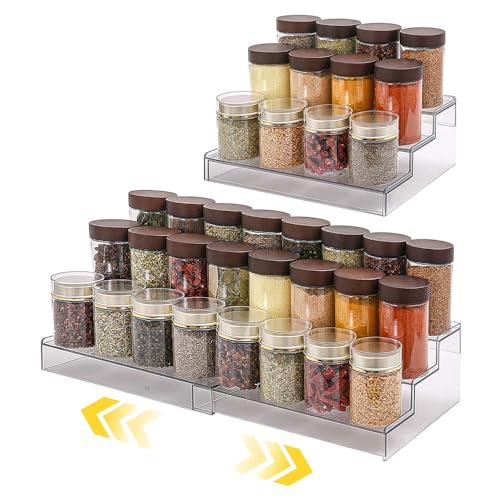 Expandable 3-layer transparent acrylic spice rack manager, adjustable spice storage rack, versatile, suitable for countertops, kitchens, bathrooms, and study rooms
