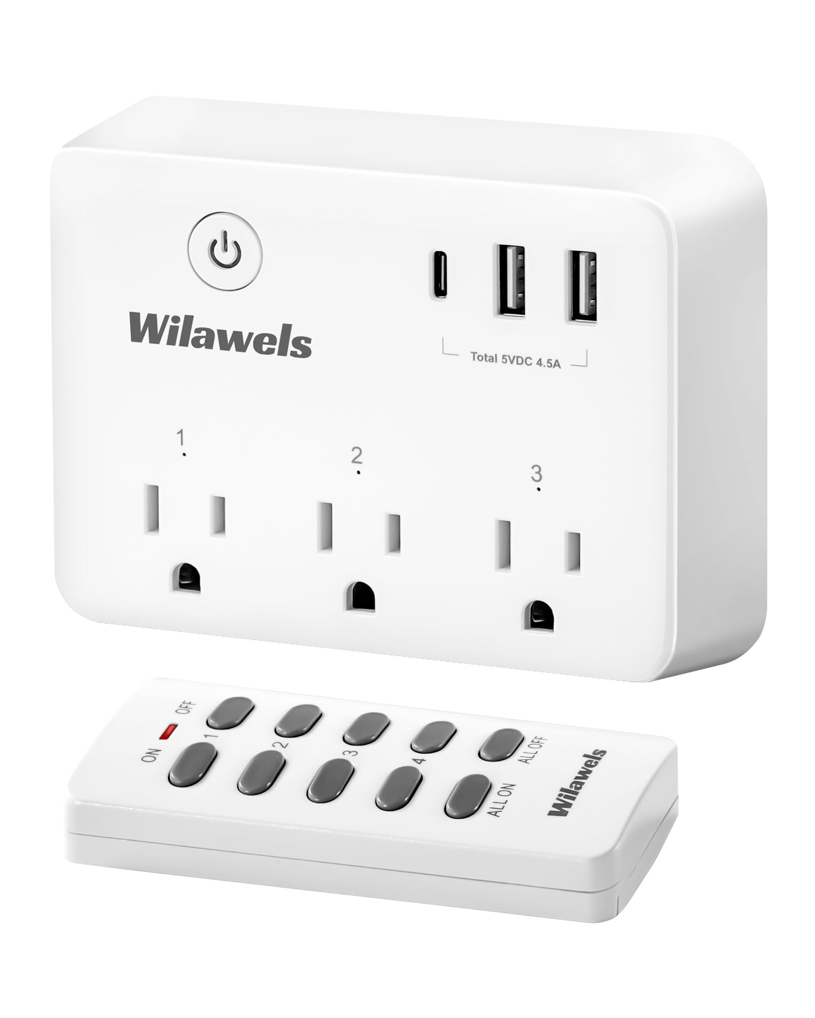 WILAWELS Remote Control Outlet, Multi-Plug Outlet with 3 Outlets and 3 USB Ports, No Interference Remote Outlet, Wireless Light Switch, 100FT RF Range