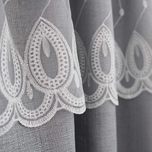 Cortina corta semitransparente gris con bolsillo de varilla y diseño bordado 4