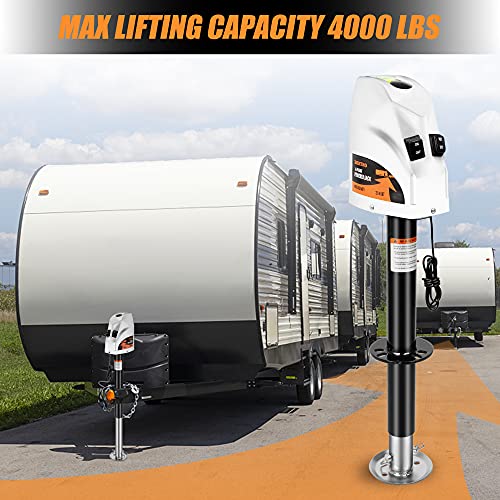 BEETRO 4000 lbs Power Tongue Jack, Heavy Duty Electric Trailer Jack for A-Frame Travel, Cargo, and Utility Trailers or 5th Wheel RVs, 22\" Lift, 12V DC, White - Thumbnail 2