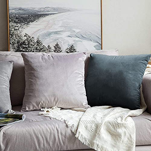 Image of Khooti Velvet Cushion Cover Pack of 1-34 inch x 34 inch / 86 x 86 cm - Dark Grey - Soft Pillow Covers Cushion Case for Sofa Bedroom Livingroom Chair Car, Cushion Cover