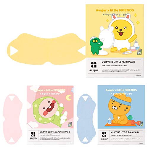 Avajar Kakao Perfect V Lifting Little Muzy Mask 3pcs - Korean V Line Face Lifting Mask | Double Chin Reducer | Face Slimmer | Face Chin Lift | Neck Chin Jawline V Shaped Slimming Mask