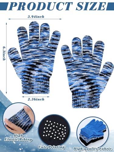 3 Pairs Kids Knitted Gloves Magic Winter Stretchy Warm Gloves for Kids Full Finger Mittens for Children Boys Girls 5-12 Year(Stylish Style)3