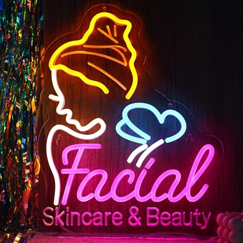Image of CNBEYOUNG Facial Skin Care Neon Sign, Neon Lights Hanging Wall Art Decoration for Beauty Salon Spa Skincare Clinics Party Home Decor, USB - Driven, Super Bright & Adjustable,15.75x 12.6inches