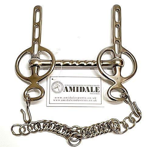 Amidale IVERPOOL DRIVING BIT CURB CHAIN 3 SLOTS HORSE BIT STAINLESS STEEL BNWT (4.50)