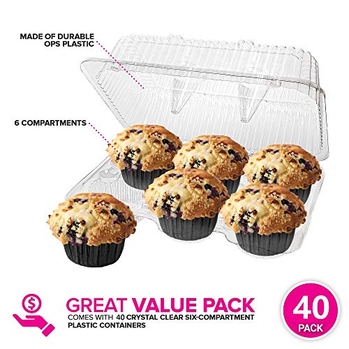 Stock Your Home 6-Compartment Plastic Cupcake Containers Disposable (40 Count) Clear Container With Connected Dome Lid, Bpa Free, For Standard Sized Cupcakes #TOP1