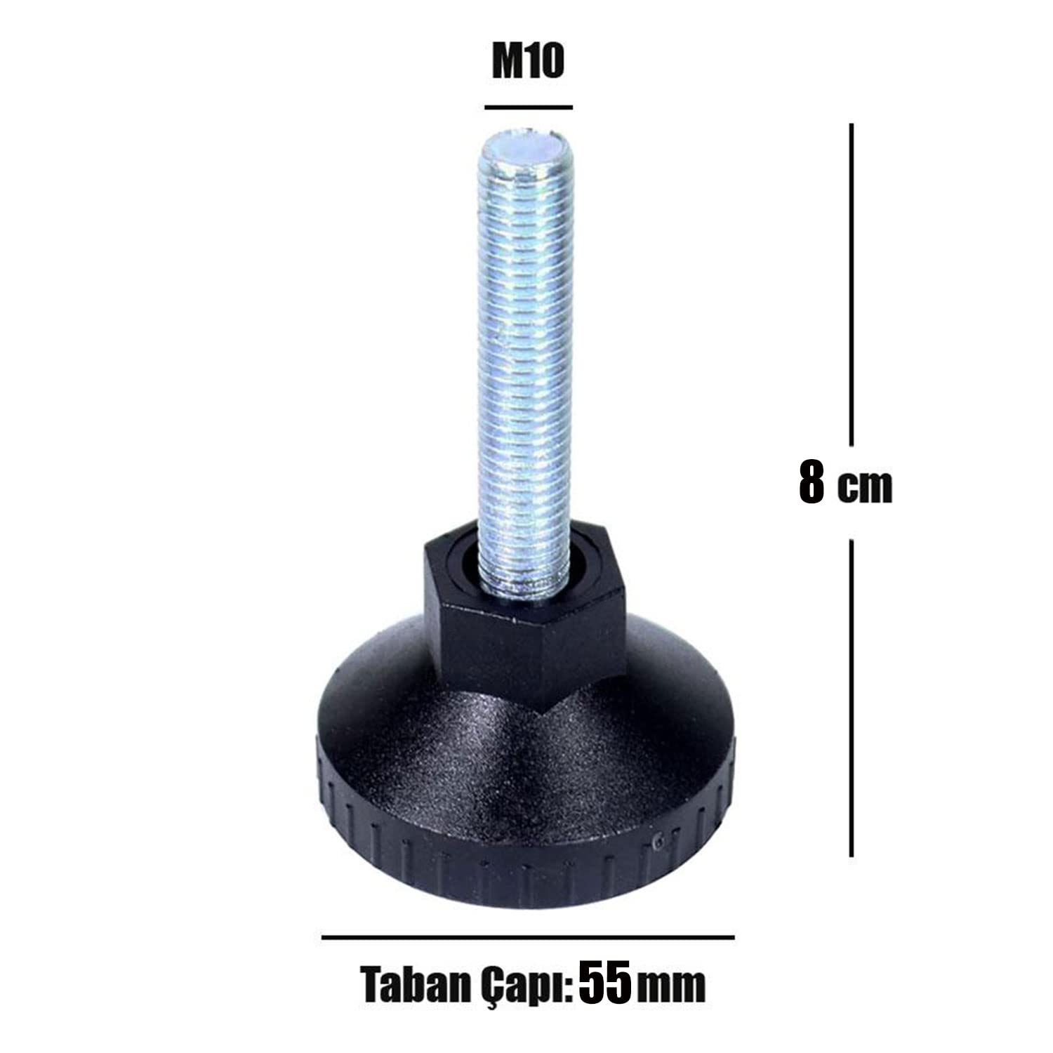 Badem10 Rotil Ayak M10 55 mm Siyah Profil Ayağı 8 cm