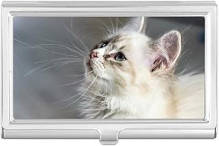 White Pet Cat Animal Profile Cute Stare Business Card Holder Case Pocket Box Wallet