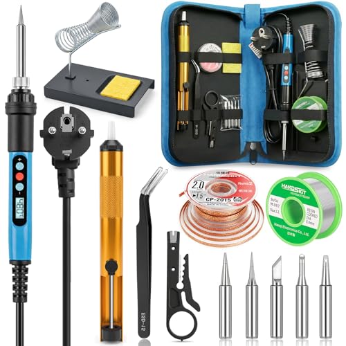 Handskit Soldador De Estaño 90w 14 En 1 Soldadores De Estaño Con Temperatura Ajustable 180-480 C Y Pantalla Lcd Digital,5 Pcs Puntas,Bomba Desoldadora,Pinzas,Para Trabajos Y Reparaciones Eléctricas