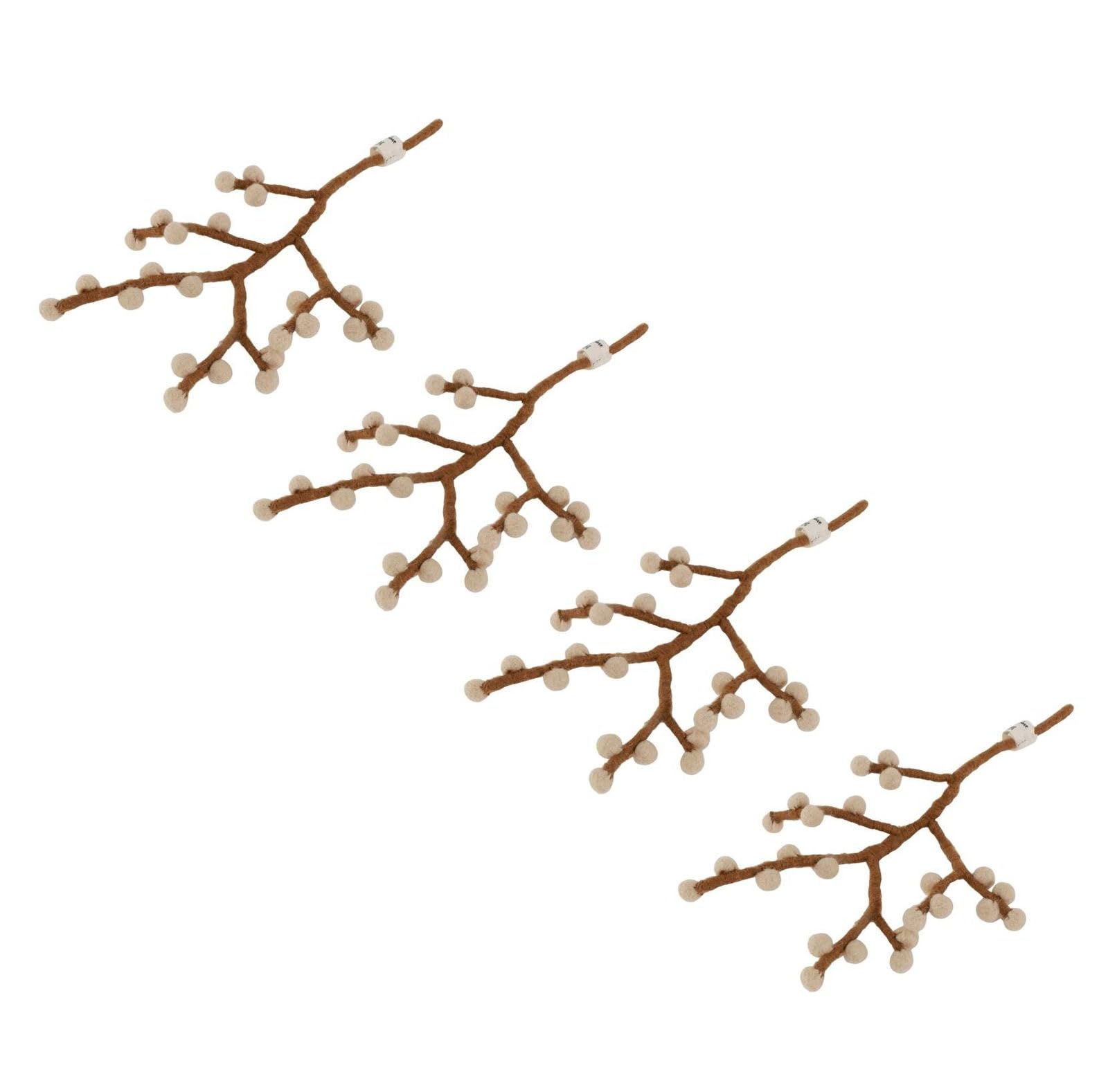 Én Gry & Sif Beige | Mini Branch | Set Of 4 Gry & Sif Handmade & Fairtrade Certified | Stylish Danish Design X Nepali Artisans | Mini Branch With Beige Berries - Set Of 4