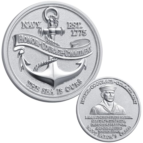 Image of US. Navy Core Values Sailor’s Creed Challenge Coin 1.77 Inch Navy Commemorative Coin with Anchor & Sailor’s Creed u.s. Military Collectible Gift for Sailors, Veterans & Patriots