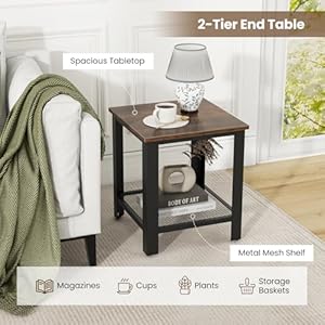   Giantex-2-Tier-End-Table-16-Inch-Small-Side-Table-wMesh-Storage-Shelf-Industrial-Telephone-Table-with-Heavy-Duty-Metal-Frame-Square-Sofa-Table-for-Small-Space-Living-Room-Rustic-Brown