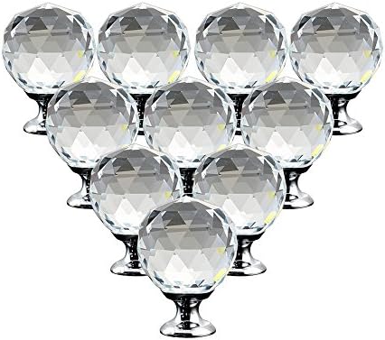 LEICHI 10pcs Crystal Closet Door Knob Wardrobe Handles Glass Cabinet Doors Knobs Round Diamond Shape Wardrobe Furniture Doorknobs Dresser Pulls