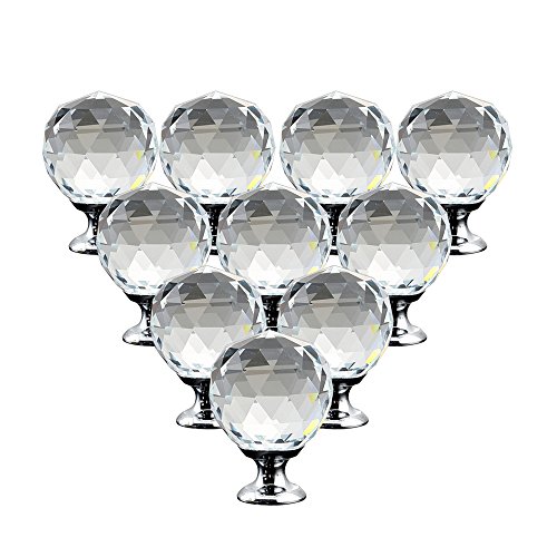 Leichi 10Pcs Crystal Closet Door Knob Wardrobe Handles Glass Cabinet Doors Knobs Round Diamond Shape Wardrobe Furniture Doorknobs Dresser Pulls #TOP3