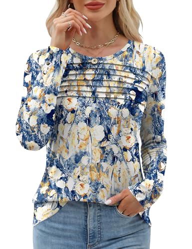 Trendy Womens Fall Tops Long Sleeve Dressy Casual Office 16 womens fall tops - blue background with yellow flowers