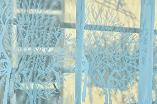 Image of Net Transparent Window Curtain Drapes 5Ft Set of 4 | Sheer Curtain Drapes for Living Room Bedroom Kitchen Balcony | Tissue Light Filtering Panels for Home Office, 4x5 Feet, Aqua Tree