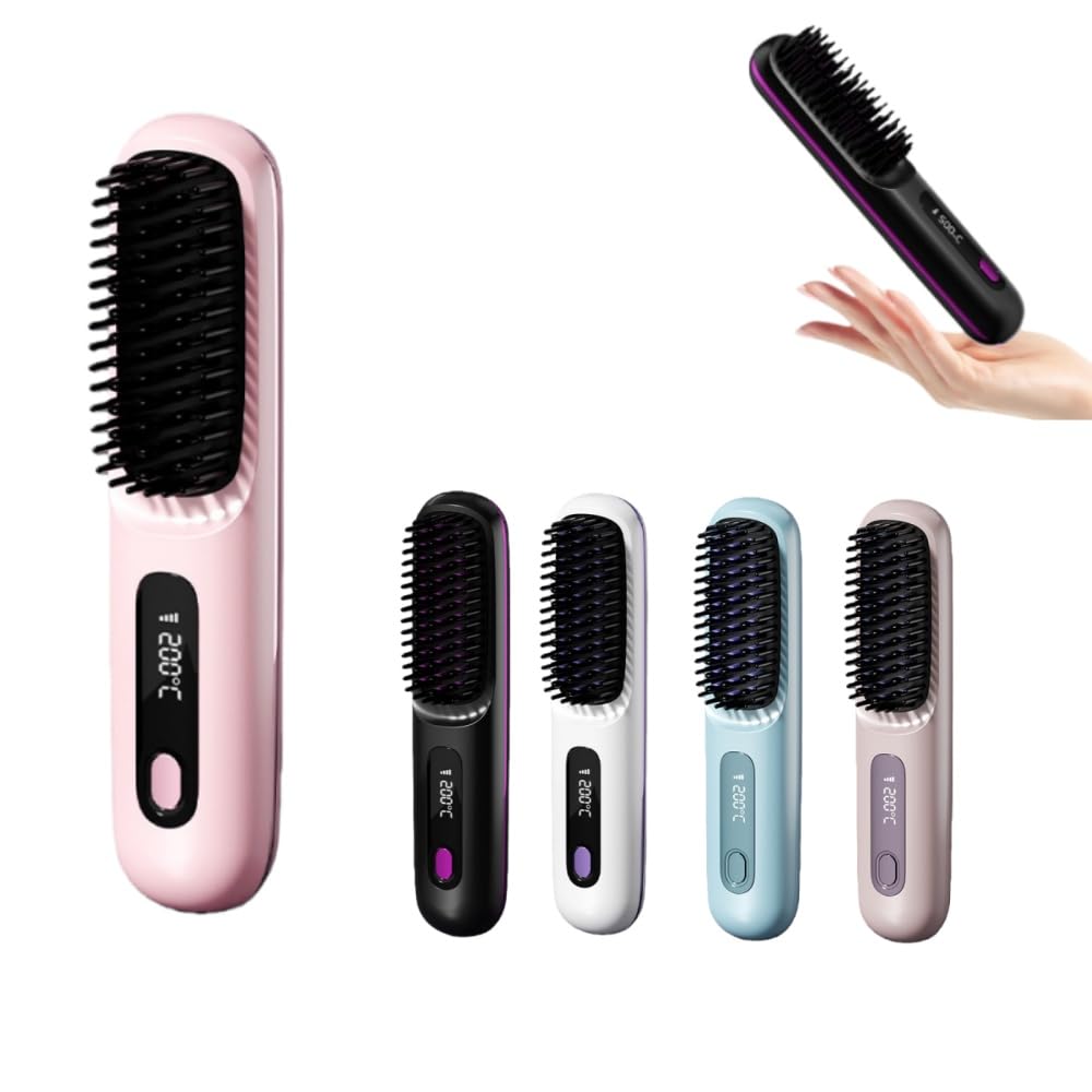 Brosse Cocoony pour Cheveux Courts Brosse Lissante Rechargeable Portable, Design Durable, avec Affichage LCD, Réglage de la température en 3 étapes,Pour Coiffage Quotidien & Voyage