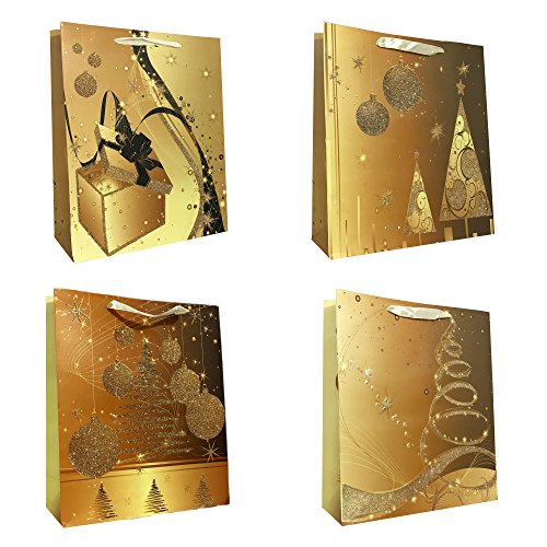 Allgala 12-PC Premium Golden Christmas Printed Gift Bags-17