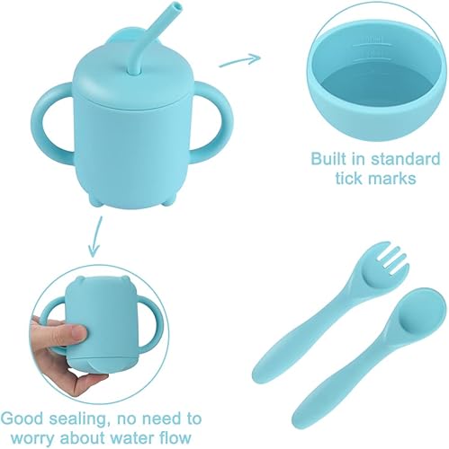 Miniatura 3 de Kinggrand Kitchen Juego de alimentación para bebés, suministros de destete LED para bebés, platos de succión de silicona de grado alimenticio,