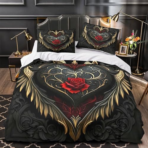 JQKZXNHPDR Gothic He Housse de Couette 3D Imprimé Microfibre Résistante 3 Pièces 2 Taies Super Douce Dark Romantic Parure de Lit Confortable Entretien...