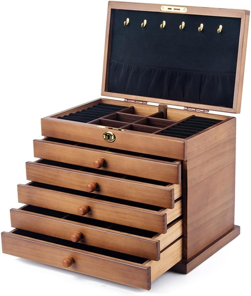 Boîte à bijoux en bois massif avec serrure coffret haut de gamme