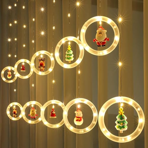 Image of Desidiya 10 Ring Shape Christmas Window Curtain String Hanging Lights for Christmas Decoration for Christmas Home Bedroom Decor (Warm - White)