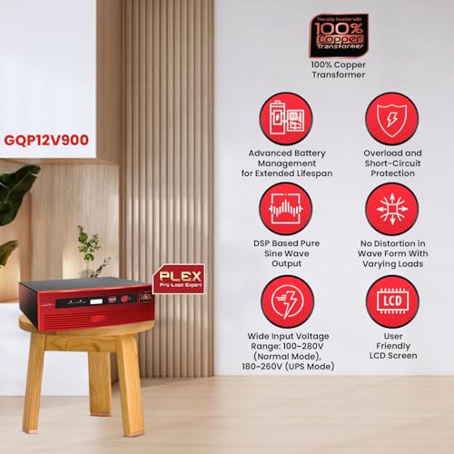 Image of Exide Inverter & Battery Combo for Home, Office & Shops - GQP12V900 (900VA /12V) Pure Sine Wave Inverter + INVA Master IMTT1500 150Ah Tall Tubular Battery | 42M Inverter & 60M Battery Warranty