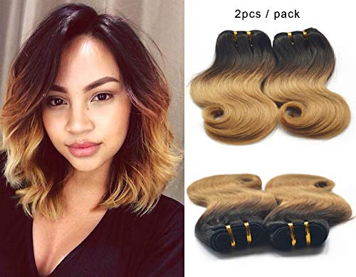 GREEMEO 2 Bundles Brazilian Body Wave 8 Inches Short Bob Weave Ombre Two Tone 8A Human Hair Extensions 50g/pc 100g/set (1B/27)