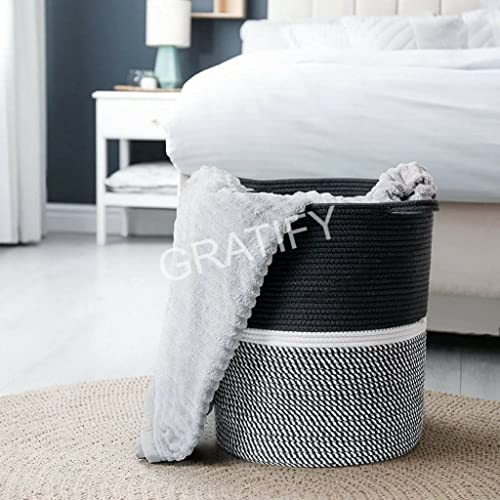 Image of GRATIFY MANSA TRADERS boho Storage Organizer Foldable Wardrobe Cotton Mini Rope Laundry Basket Cloth Storage Box Baby Bucket Hamper New Born for Kitchen,Office Set,Room,planters,Dirty Clothes 2.17