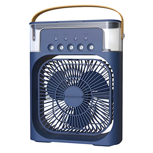 Genérico Ventilador De Aire Acondicionado Portátil, Humidificador De Aire con Luz Nocturna USB, Mini Enfriador Evaporativo, 3 Velocidades De Viento Ajustables (Blue)