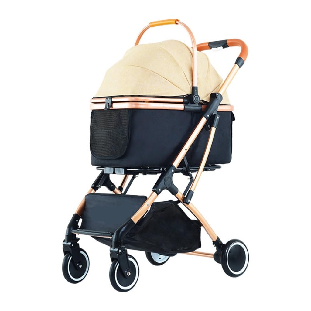Pet Strollers Small and Medium-Sized Pet Stroller Outing Dog Cart Bag Separated Dog Folding Aluminum Alloy Cat Stroller Pet Stroller Medium(Black)