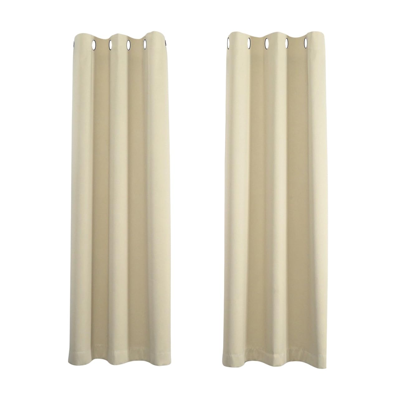 Happy Homewares Beige Eyelet Total Blackout Thermal Curtains - 46 x 63 Inch Drop - Elegant Total Blackout Curtains with Thermal Insulation - 2 Panels for Bedroom or Living Room