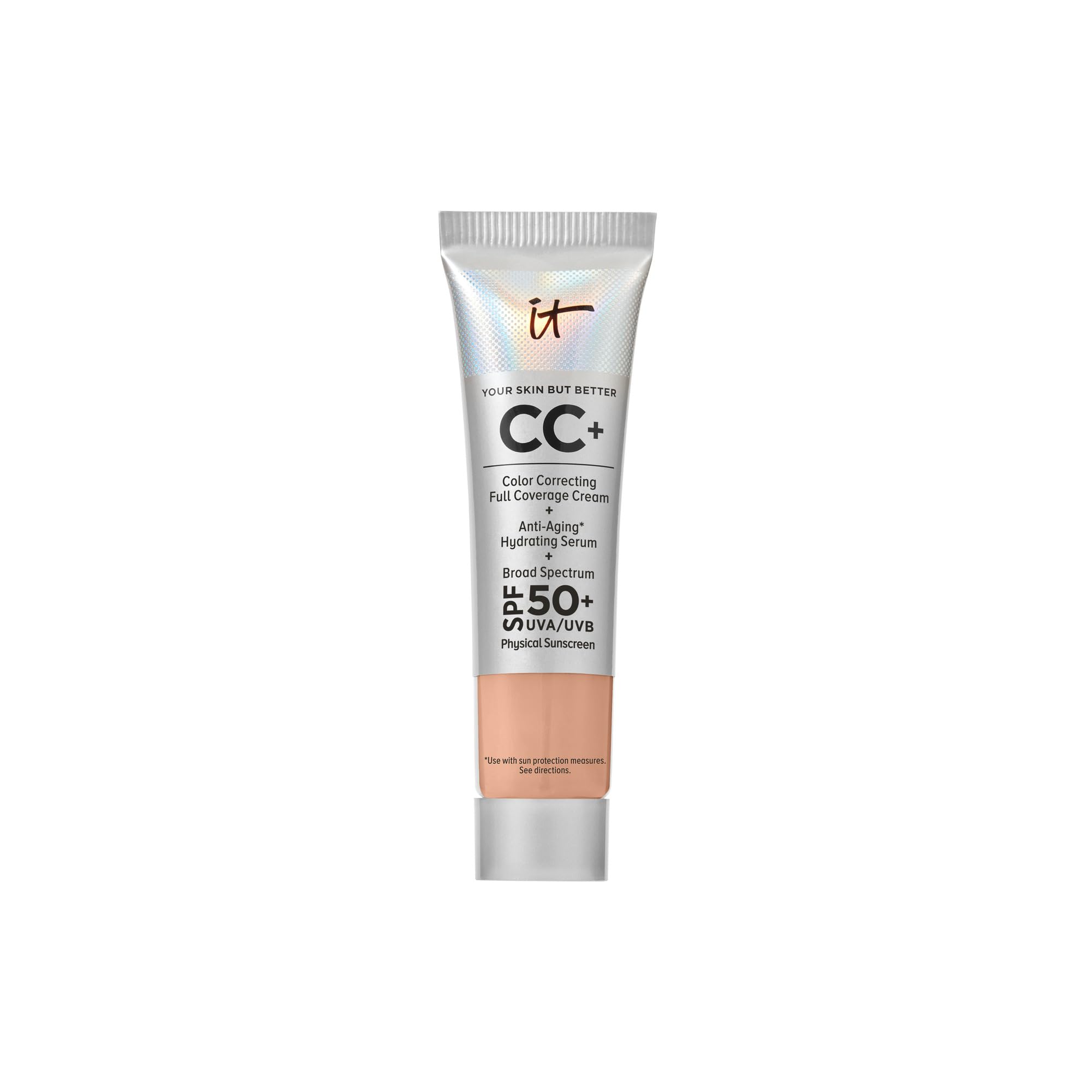 CC+ Cream - Natural Full Coverage Foundation With SPF 50+, Color Corrector & Anti-Aging Hydrating Serum, Hyaluronic Acid + Peptides, Lightweight Up To 24H Wear, All Skin Types