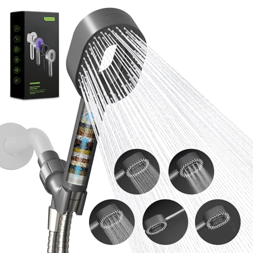 Hibbent Filtered Showerhead with handheld, High Pressure 5 Sprays Handheld Shower Head with Brass Holder& 71" Metal Hose, Water Softener for Hard Water-Remove Chlorine, Reduces Dry Itchy Ski