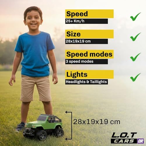 Image of L.O.T Cars Knox Remote Control Car Toy | 25Kmph, 3-Speed Mode | 1:14 Scale Design, Monster Truck RC Car, Off Road Remote Control Car with Led Headlights & Taillights for All Terrain (Adventure Green)