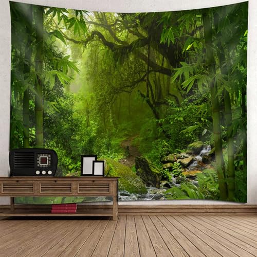Tapisserie murale nature jungle et ruisseau de grande taille 256x350cm pour deco de chambre