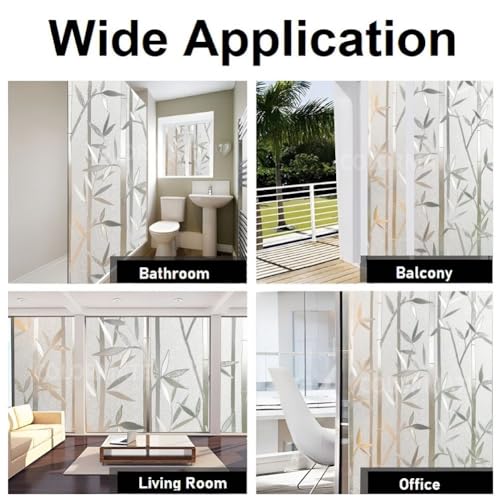 Image of COLORMATE Premium Vinyl Stained Frosted Window Glass Film (12x240 Inch) - Self-Adhesive Wallpaper Sticker Opaque Tint Cling for Window Glass Privacy Cover, Door, Office, Home.| Anti-UV. Bamboo Design