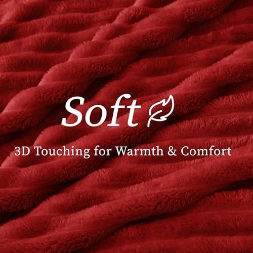Image of BEDELITE Ribbed Full Size Blanket for Bed, Burgundy, 84 inchx90 inch