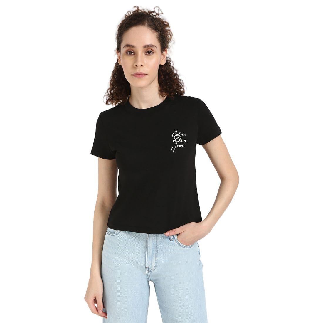 Calvin Klein Damen T-Shirts Kurzarm Script Institutional Baby Tee Rundhalsausschnitt