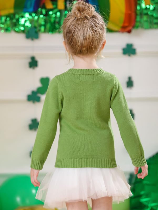 Image of Unisex Toddler St.Patrick's Day Clover Print Sweater Irish Shamrock Knitted Pullover Tops 12M-8Y