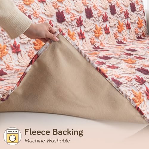 Image of HOKIPO 'Nature Muse' Premium HD Printed Holland Velvet L Shape (2+2 Seater) Sofa Cover Seat Mat, Autumn Maple (IN-915-D1 + IN-916-D1)