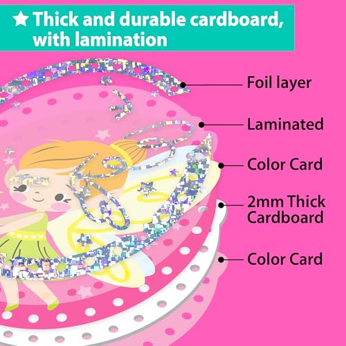 Image of KRAFUN Princess Unicorn Holographic Lacing Cards Age 3+ | 10 Projects | Holographic foil cards: Princess, Unicorn, Fairy & Castle. Fine motor skills. Premium gift for girls age 3+