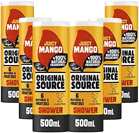 Original Source Mint & Tea Tree Shower Gel, Large Vegan Shower Gel, Paraben Free Body Shower, 100% Natural Fragrance, Multipack of 6 x 500 ml