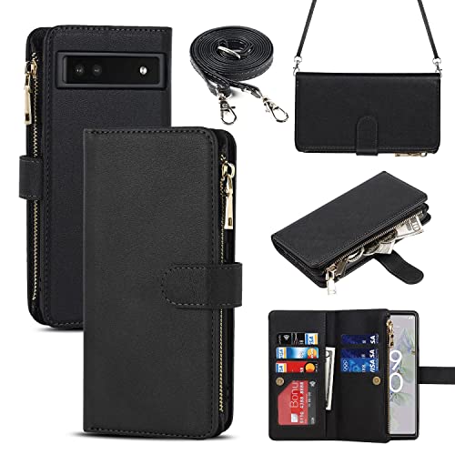 Étui rabat Google Pixel 6a avec porte-cartes et coque fermeture magnétique noir