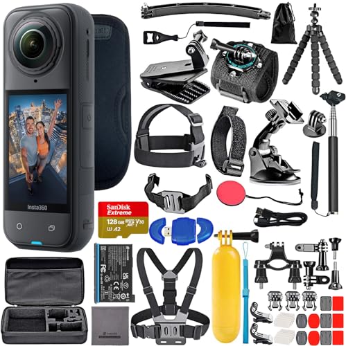 Bundle It Better Insta360 X5 8K 360 Waterproof Action Camera with PureVideo AI, Stabilization, 185-Min Battery Life (CINSAAHA_X501) + 50-in-1 Accessory Kit + 128GB Card + More Kit