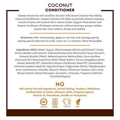 Desert Essence Coconut Conditioner - 8 Fl Oz - Pack Of 3 - Strong & Healthy Hair - Restores Natural Luster - Coconut Oil - Jojoba Oil - Sun Flower Oil - Refreshing - Scented #TOP2