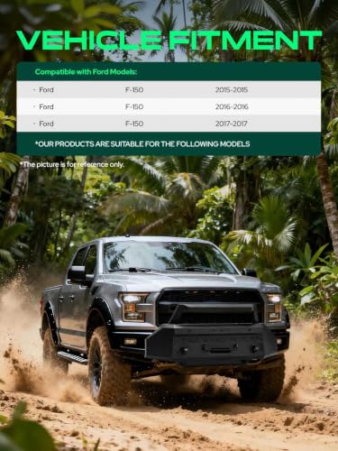 Image of YHTAUTO Bull Bar Push Bar with Skid Plate Light Mount Fit Ford F-150 2015-2017, Carbon Steel Brush Guard for Truck Front Bumper Textured Black Off Road Accessories